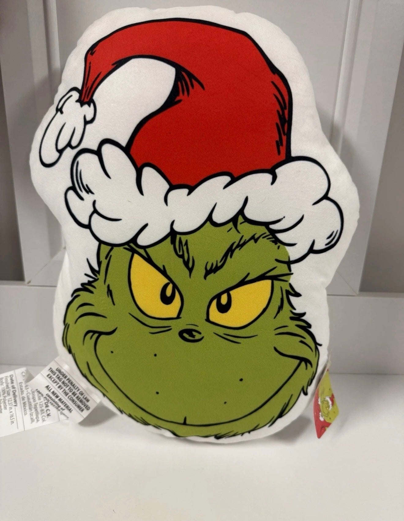 Dr. Seuss The Grinch in Santa Cap Christmas Holiday Shaped Toss Pillow