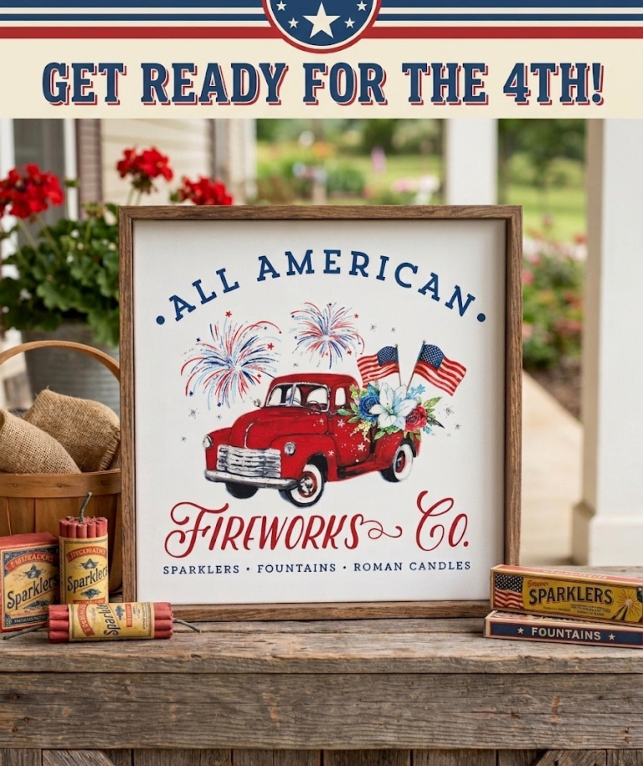 All American Fireworks sign 11”x11”