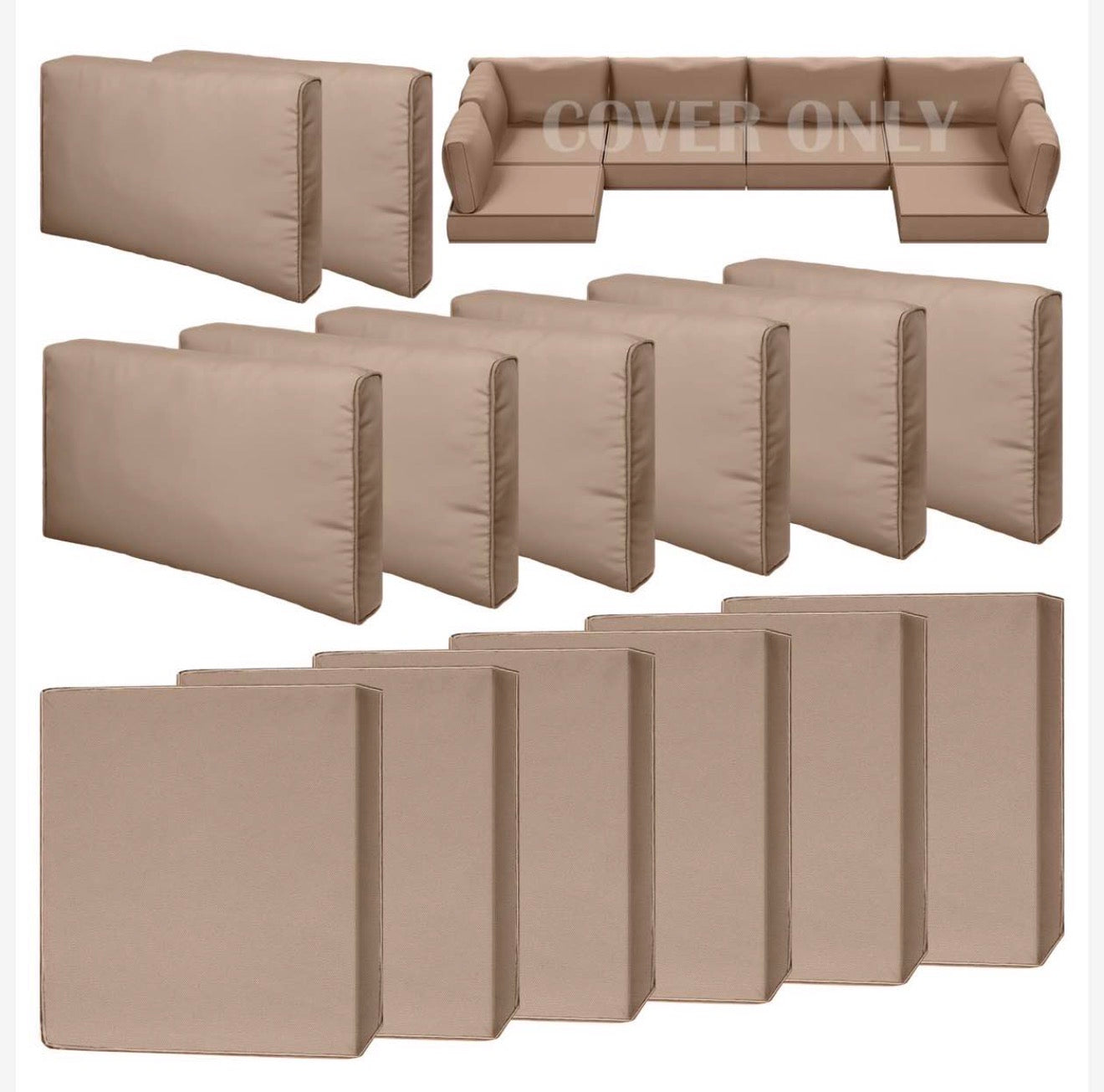14 Piece Outdoor Patio Waterproof Cushion Covers, Fits 6-Seat Wicker Rattan Sectional Couch Chair