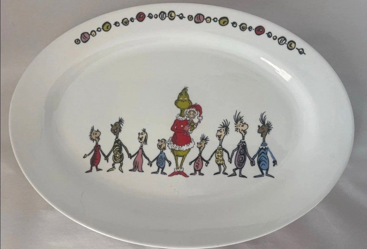 Dr. Seuss The Grinch Whoville Oval Serving Platter Christmas 14x10” Ceramic