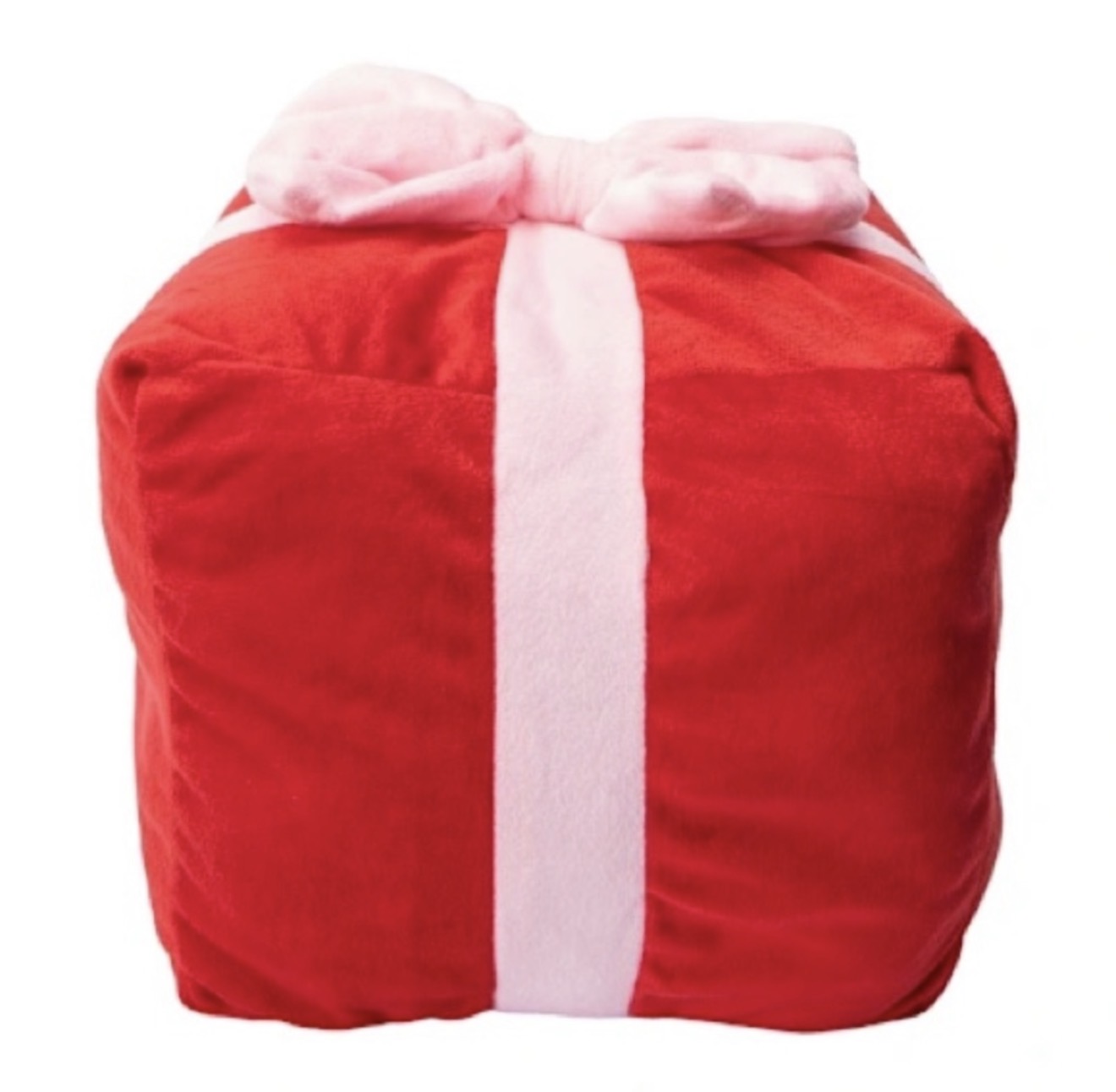 2 Red And White Bow Box Snow Cool Present Pillow Plush 10" X 10” X 10”  Set of 2