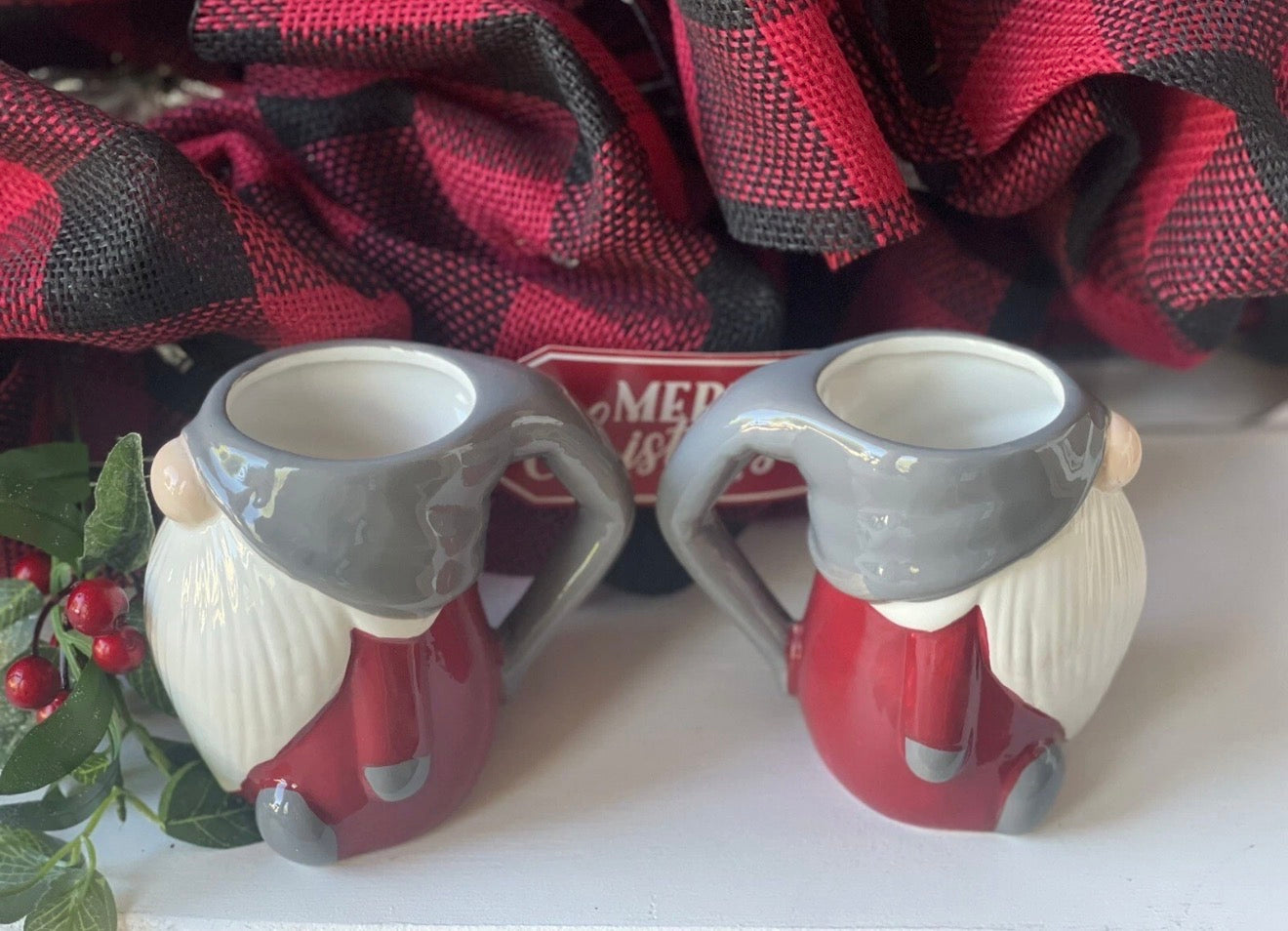 POTTERY BARN GNOME MUGS SET OF 2 NEW