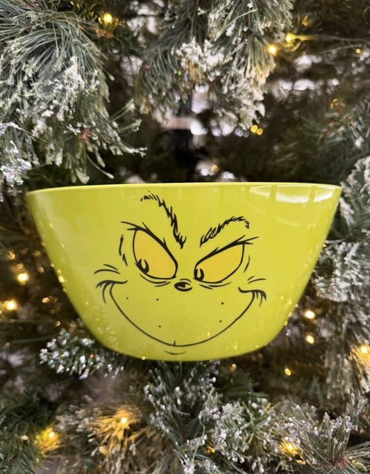 Christmas Holiday Green Grinch Face Large Melamine Serving Bowl & Tray New