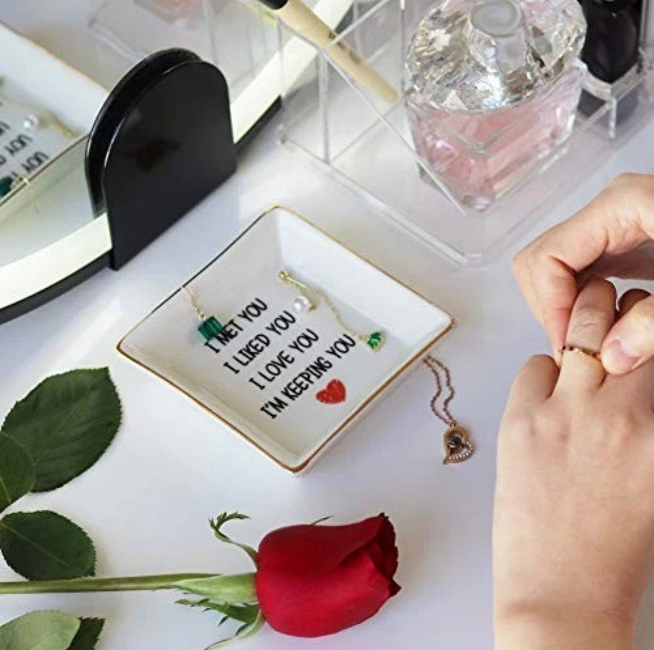 AREOK Best Gifts for Wife middle jewelry tray, I love you ring dish