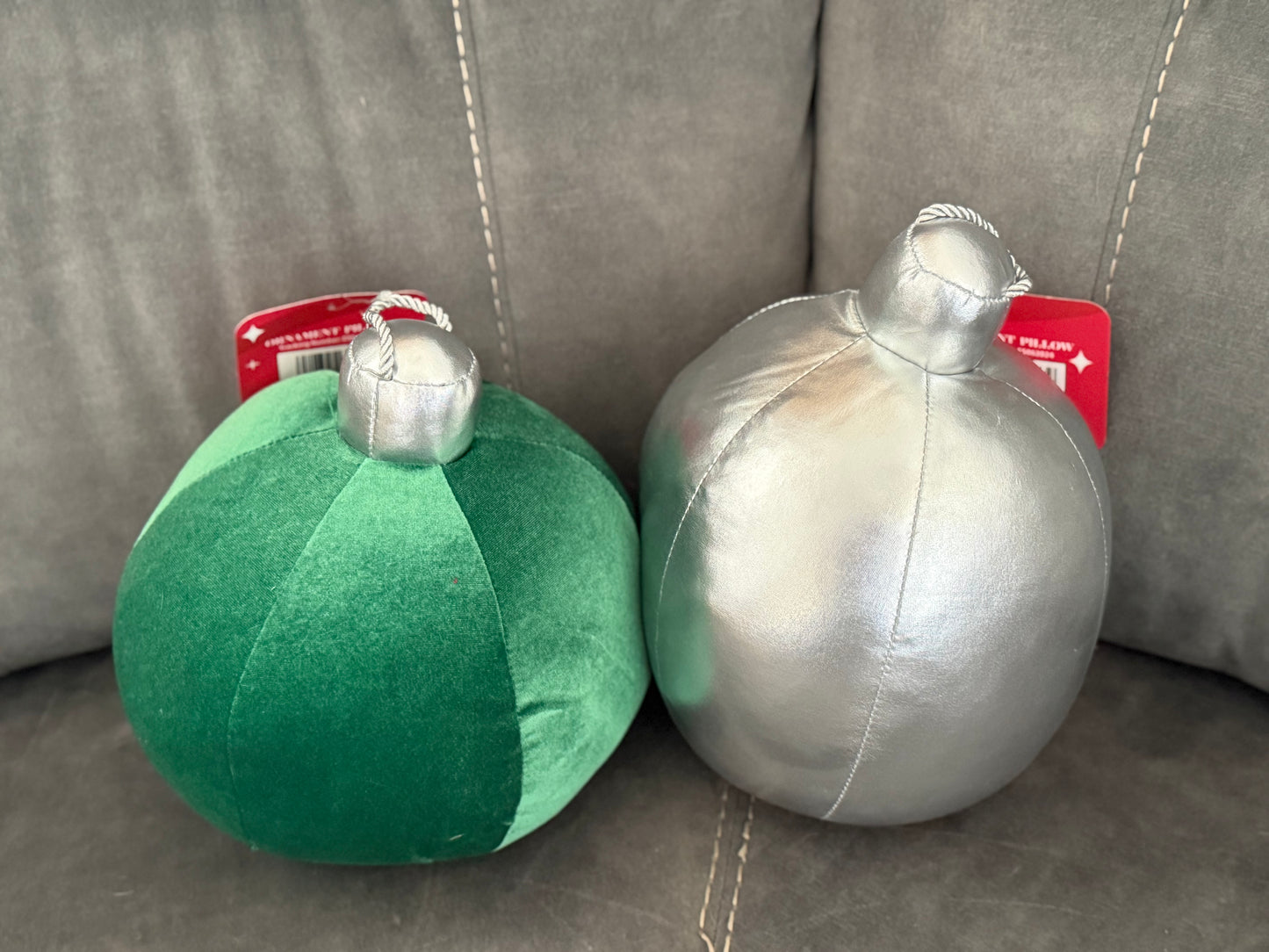 2 Silver And  Green Ornament Pillow Plush 10"X 8”X8”Set of 2