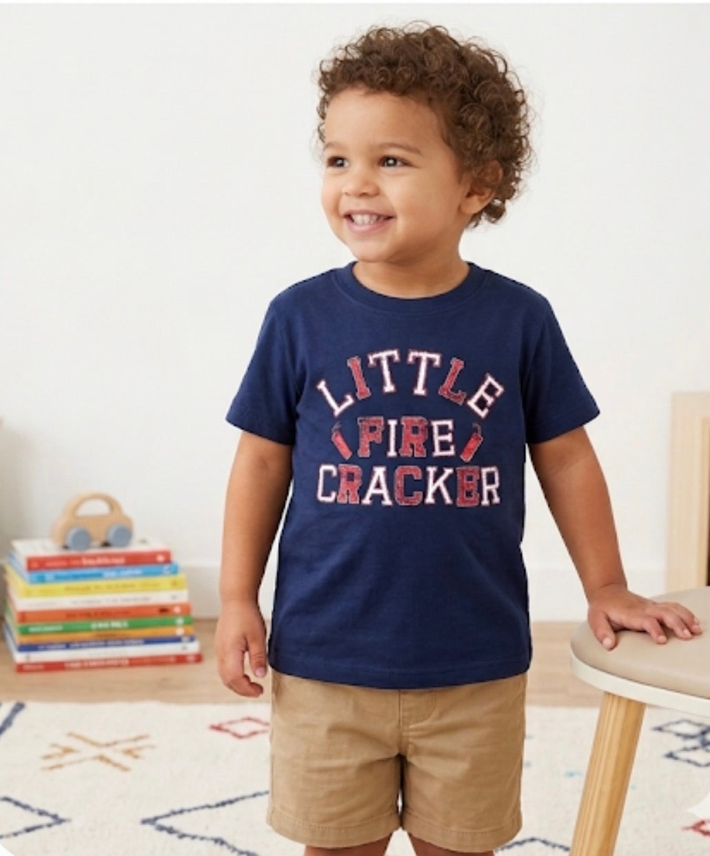 Little Firecracker Kids Shirt SZ 3T Toddler -Navy