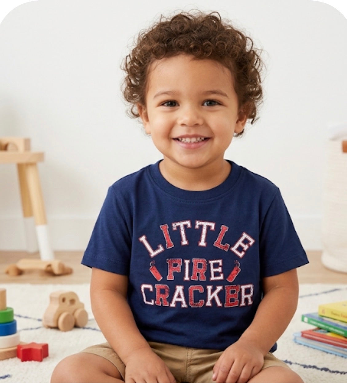 Little Firecracker Kids Shirt SZ 3T Toddler -Navy