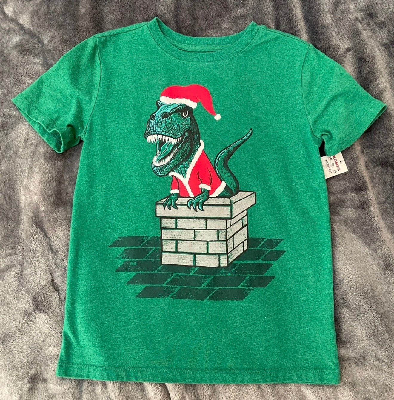 Christmas T-Shirt Boys Size 6/7 Green Dinosaur Santa