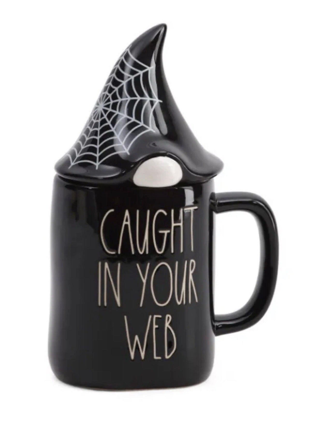 Rae Dunn "Caught In Your Web" Gnome Topper Mug Halloween