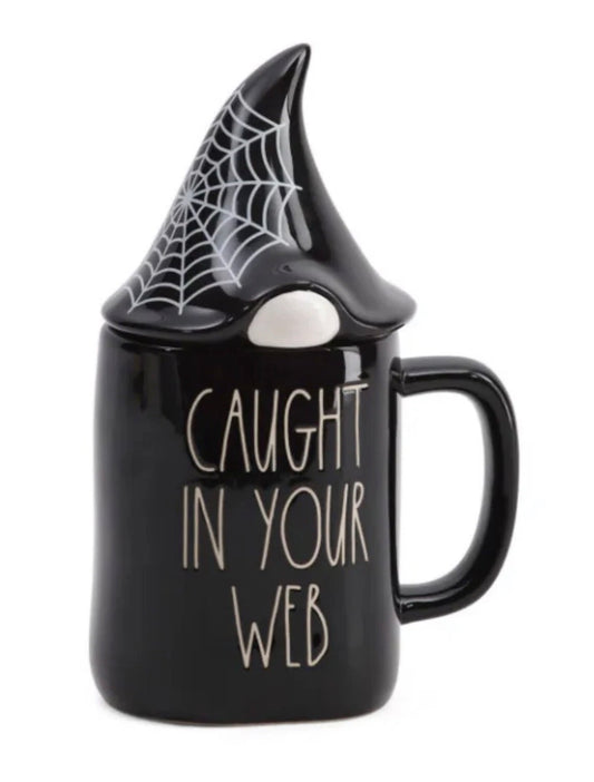 Rae Dunn "Caught In Your Web" Gnome Topper Mug Halloween