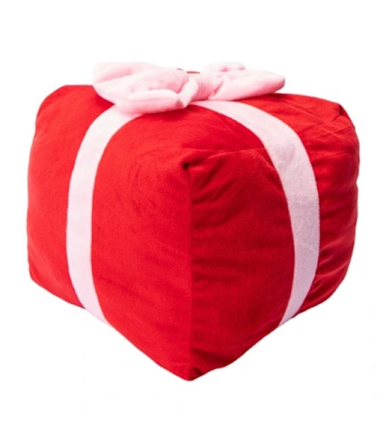 2 Red And White Bow Box Snow Cool Present Pillow Plush 10" X 10” X 10”  Set of 2